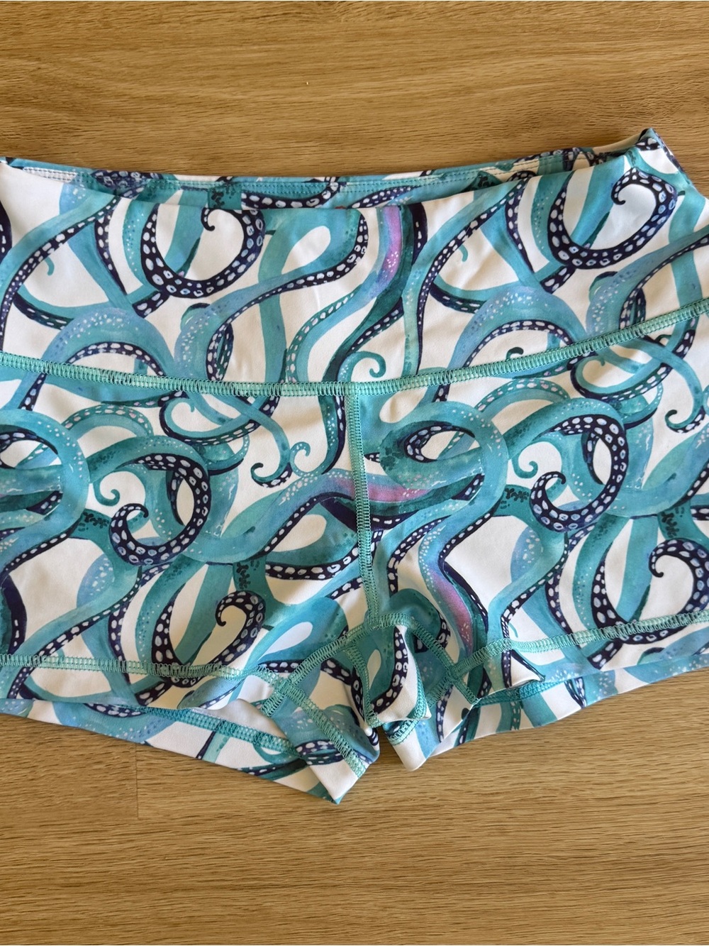 Feed Me Fight Me Teal & Navy Octopus Print Athletic Shorts